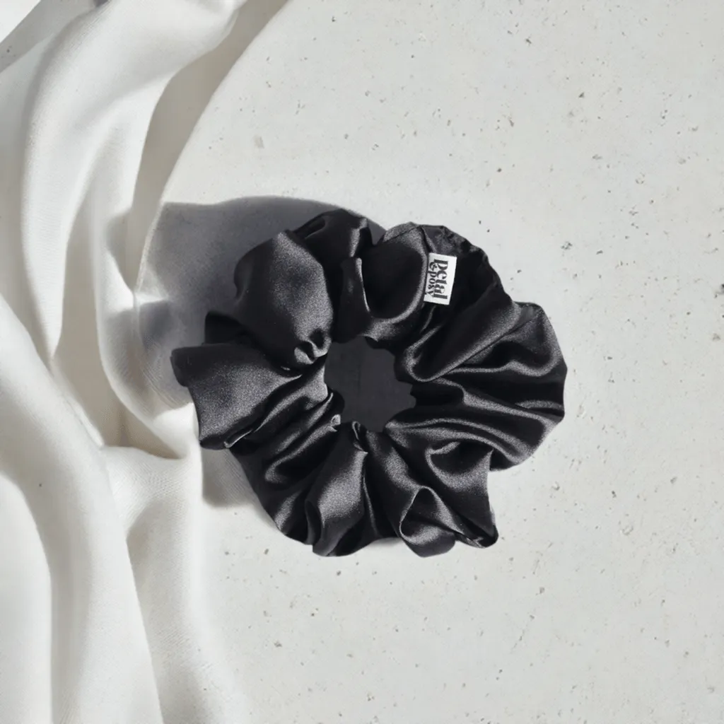 Slim Fluff Silk Satin Scrunchie in Carbon