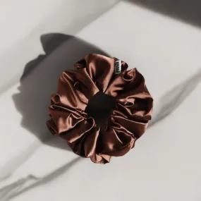 Slim Fluff Silk Satin Scrunchie in Cocoa