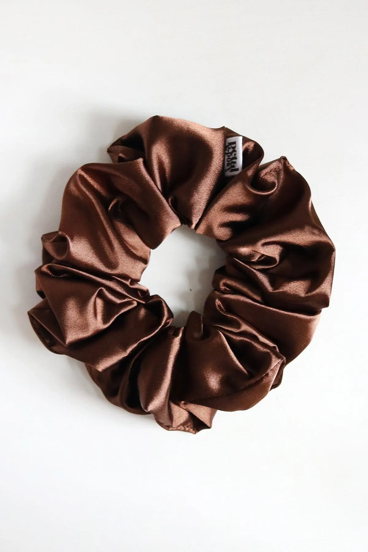 Slim Fluff Silk Satin Scrunchie in Cocoa
