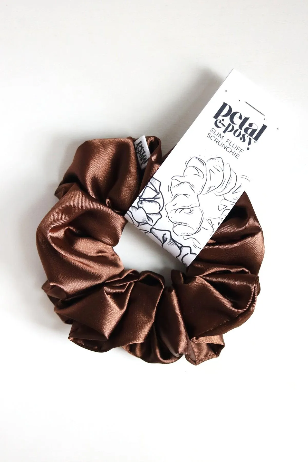 Slim Fluff Silk Satin Scrunchie in Cocoa