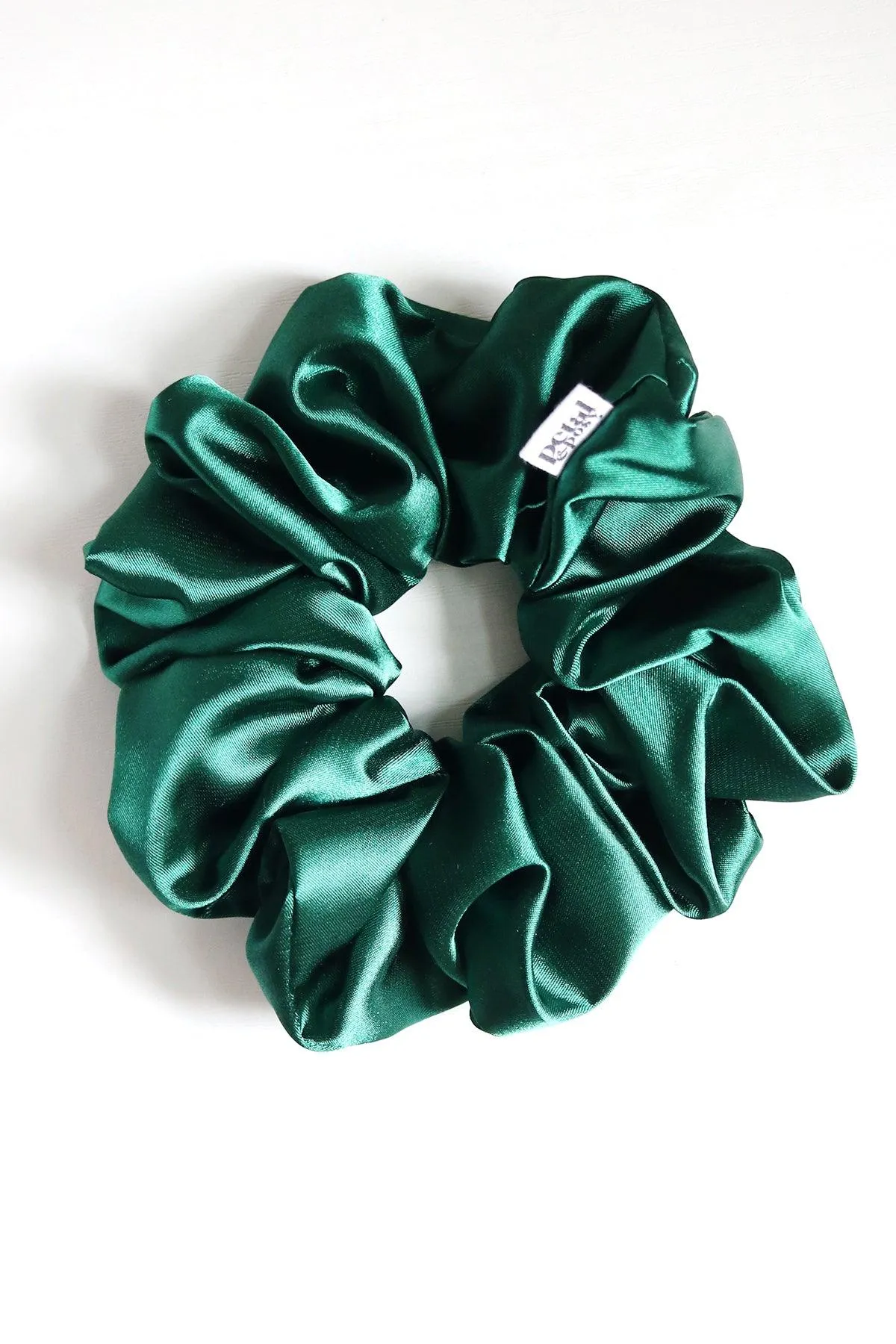 Slim Fluff Silk Satin Scrunchie in Emerald