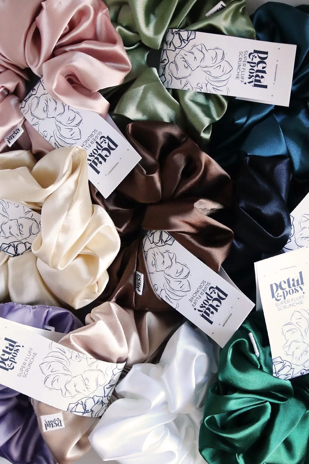 Slim Fluff Silk Satin Scrunchie in Emerald