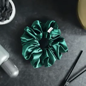 Slim Fluff Silk Satin Scrunchie in Emerald