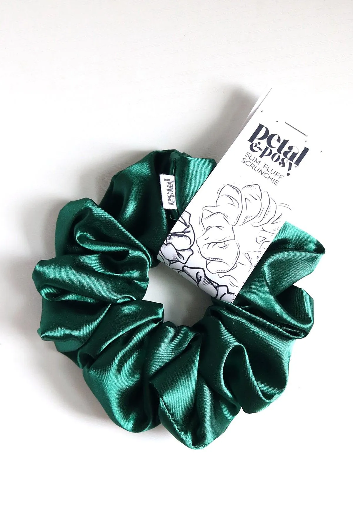 Slim Fluff Silk Satin Scrunchie in Emerald