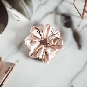 Slim Fluff Silk Satin Scrunchie in Sand