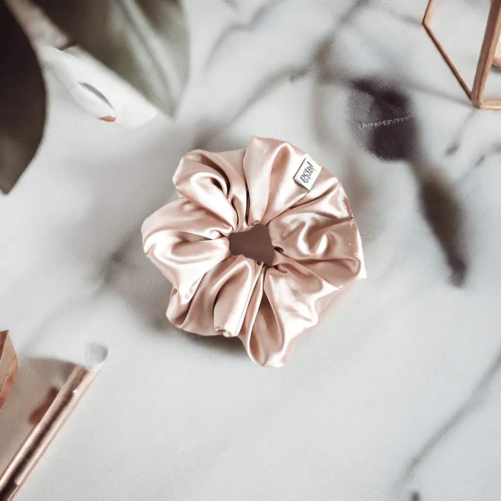 Slim Fluff Silk Satin Scrunchie in Sand