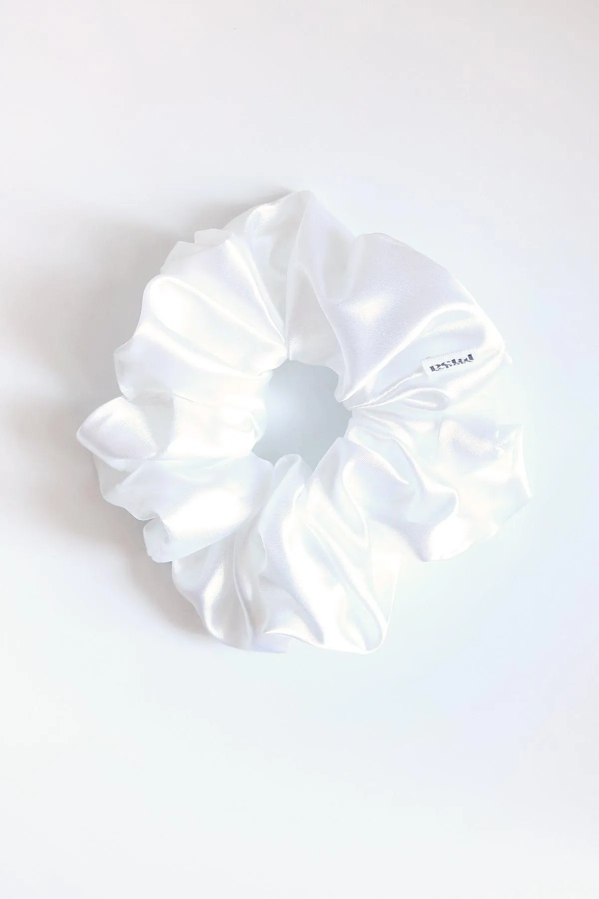 Slim Fluff Silk Satin Scrunchie in Snow