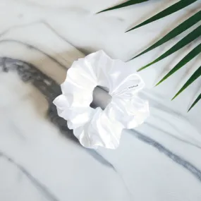 Slim Fluff Silk Satin Scrunchie in Snow
