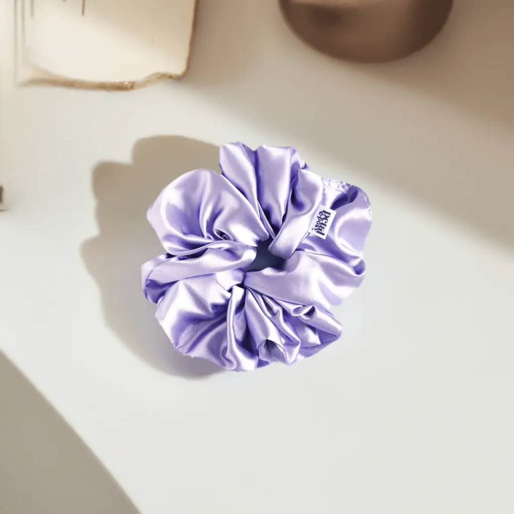 Slim Fluff Silk Satin Scrunchie in Thistle