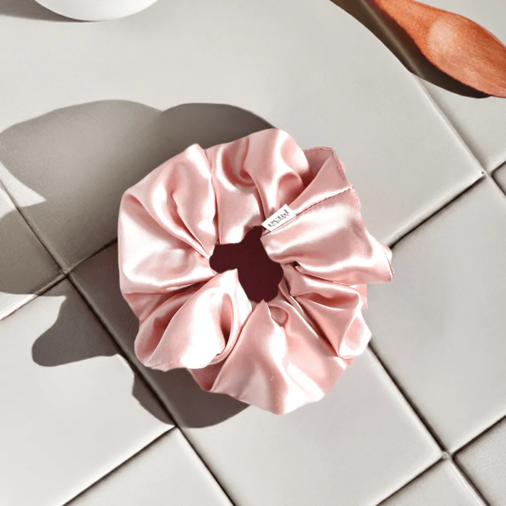 Super Fluff Silk Satin Scrunchie in Rose Quartz