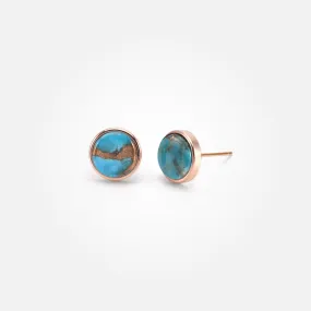 Turquoise Copper Stone Ear Studs (Round)