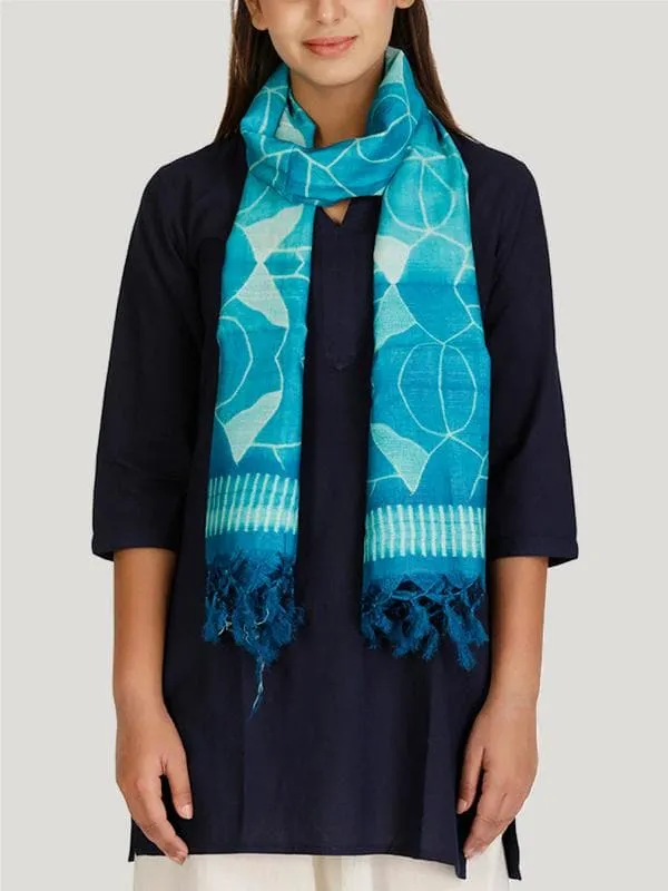 Tussar Silk Shibori Stole Turq Teal