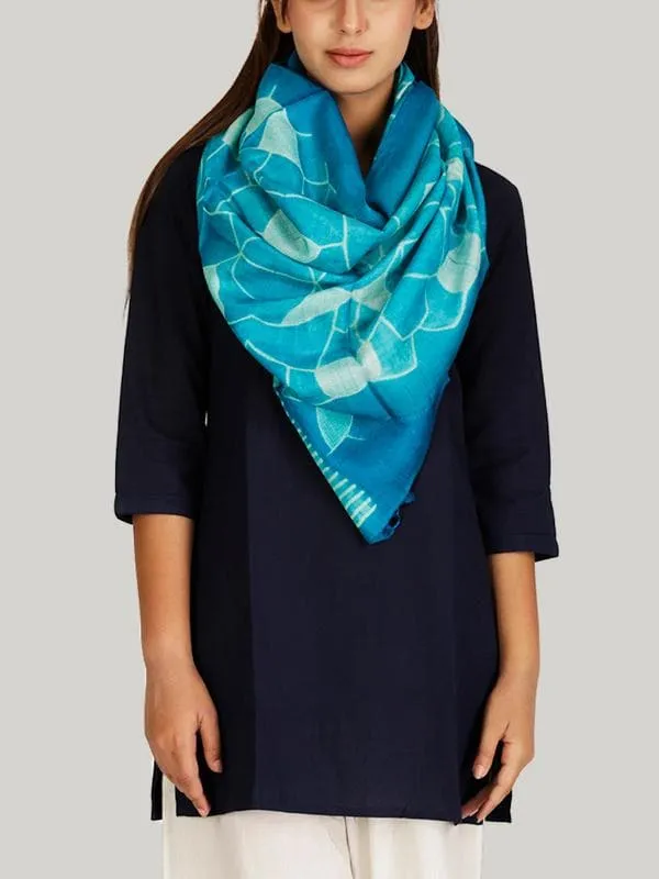 Tussar Silk Shibori Stole Turq Teal