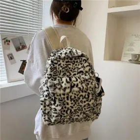 UAKISS  -  Backpacks for Women Personality Y2k Aesthetic Leopard Fluffy Students Schoolbags High-capacity Preppy Harajuku Rucksacks Trendy