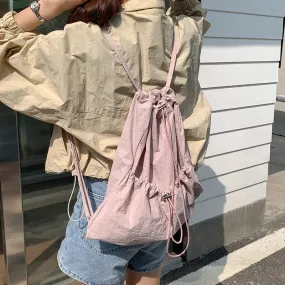 UAKISS  -  Y2k Aesthetic Women Casual Travel Rucksacks Streetwear All Match Vintage Schoolbags Preppy Pleated Drawstring Simple Backpacks