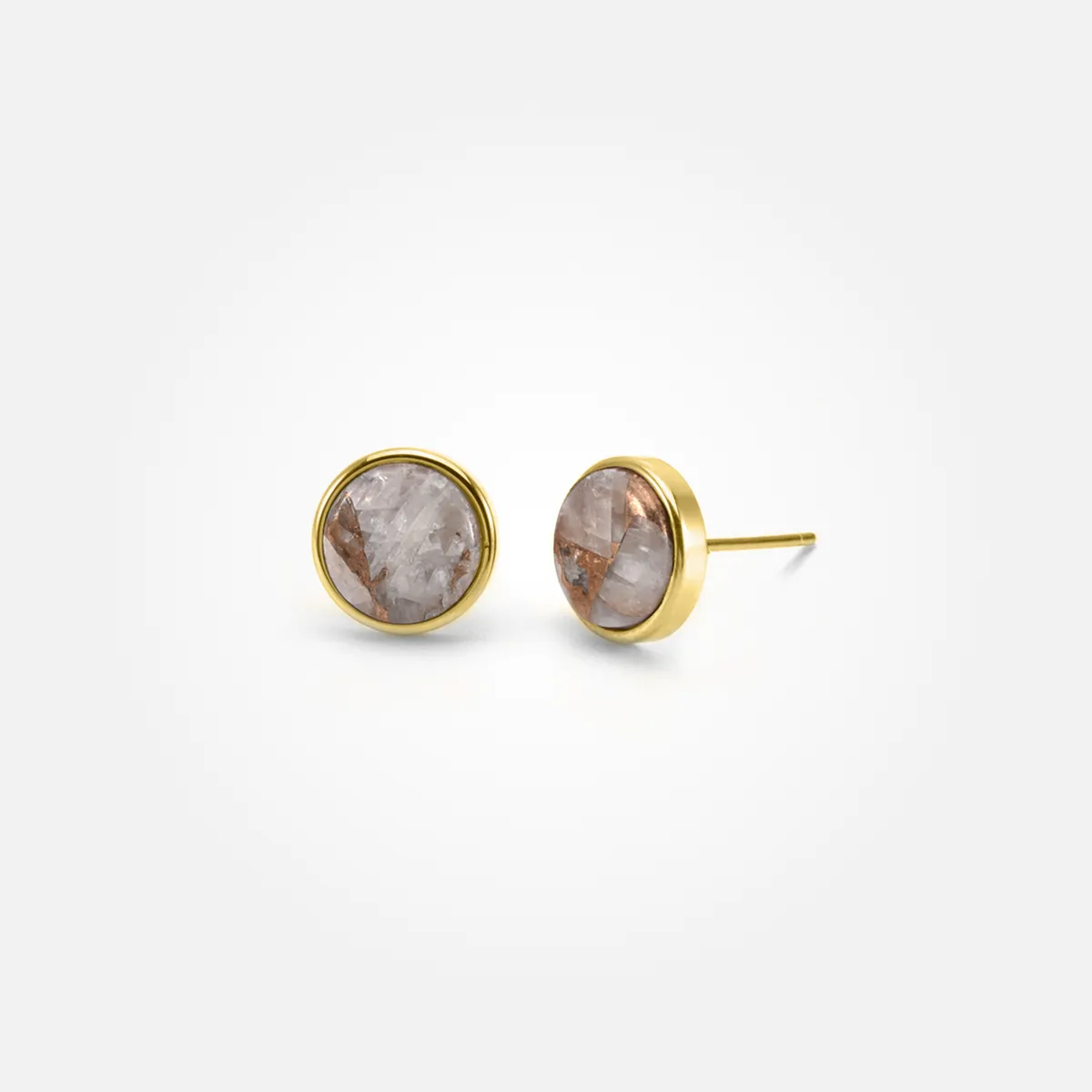 White Calcite Copper Stone Ear Studs (Round)