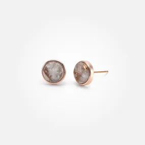 White Calcite Copper Stone Ear Studs (Round)
