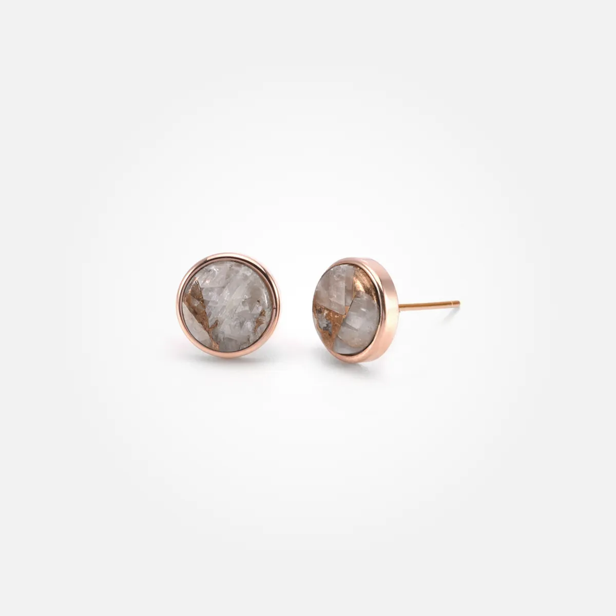 White Calcite Copper Stone Ear Studs (Round)
